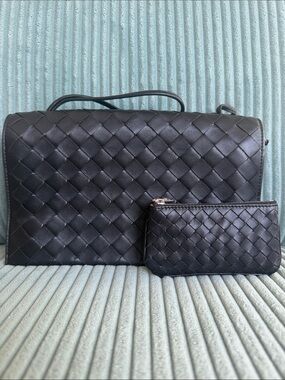 Bottega Veneta Flap Accordion Shoulder Bag W/ Bottega Coin Purse - Black